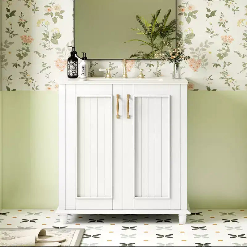 Mobile Bagno da 76 cm con Lavabo, Mobiletto Bagno con Cassetti, Mobile Bagno Monolavabo