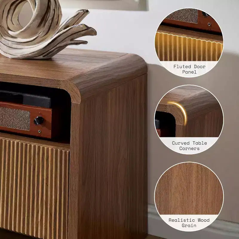 AMERLIFE Mobile TV 70 Moderno con Design Scanalato e Armadietti, per TV fino a 80 pollici, Centro di Intrattenimento in Legno, Consolle Multimediale per Soggiorno