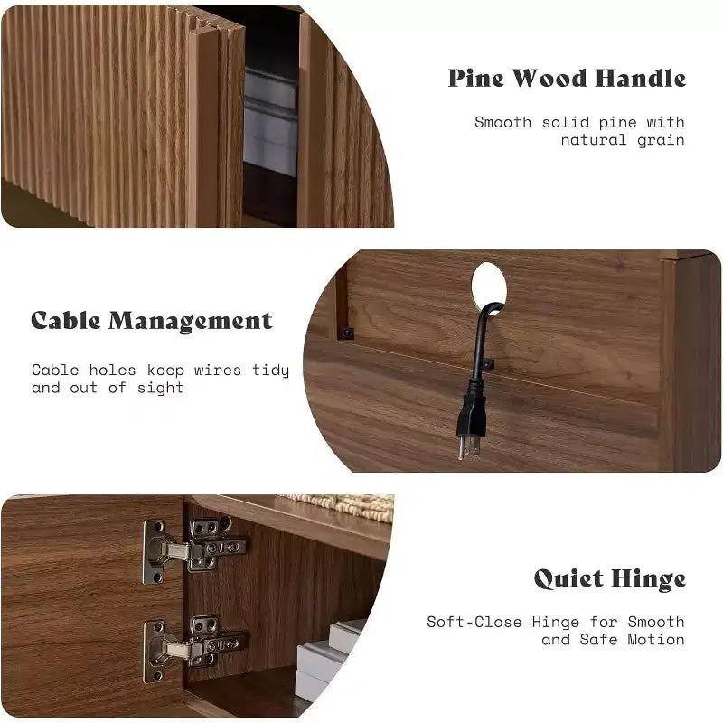 AMERLIFE Mobile TV 70 Moderno con Design Scanalato e Armadietti, per TV fino a 80 pollici, Centro di Intrattenimento in Legno, Consolle Multimediale per Soggiorno