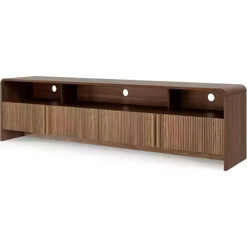 AMERLIFE Mobile TV 70 Moderno con Design Scanalato e Armadietti, per TV fino a 80 pollici, Centro di Intrattenimento in Legno, Consolle Multimediale per Soggiorno