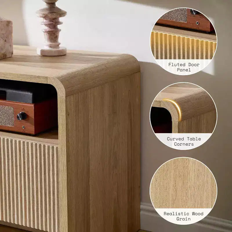 AMERLIFE Mobile TV 70 Moderno con Design Scanalato e Armadietti, per TV fino a 80 pollici, Centro di Intrattenimento in Legno, Consolle Multimediale per Soggiorno