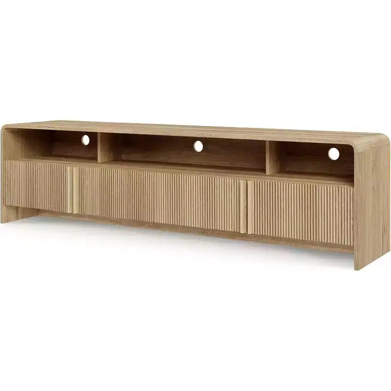 AMERLIFE Mobile TV 70 Moderno con Design Scanalato e Armadietti, per TV fino a 80 pollici, Centro di Intrattenimento in Legno, Consolle Multimediale per Soggiorno