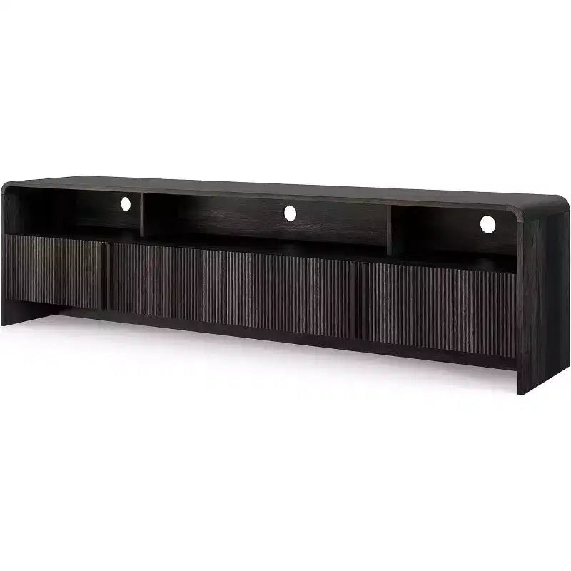 AMERLIFE Mobile TV 70 Moderno con Design Scanalato e Armadietti, per TV fino a 80 pollici, Centro di Intrattenimento in Legno, Consolle Multimediale per Soggiorno