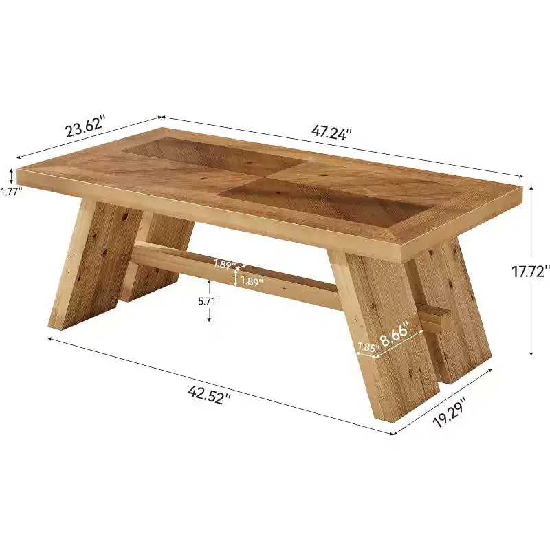 Tavolino da caffè Lantine in legno massello, 119 cm, rettangolare in stile rustico per soggiorno