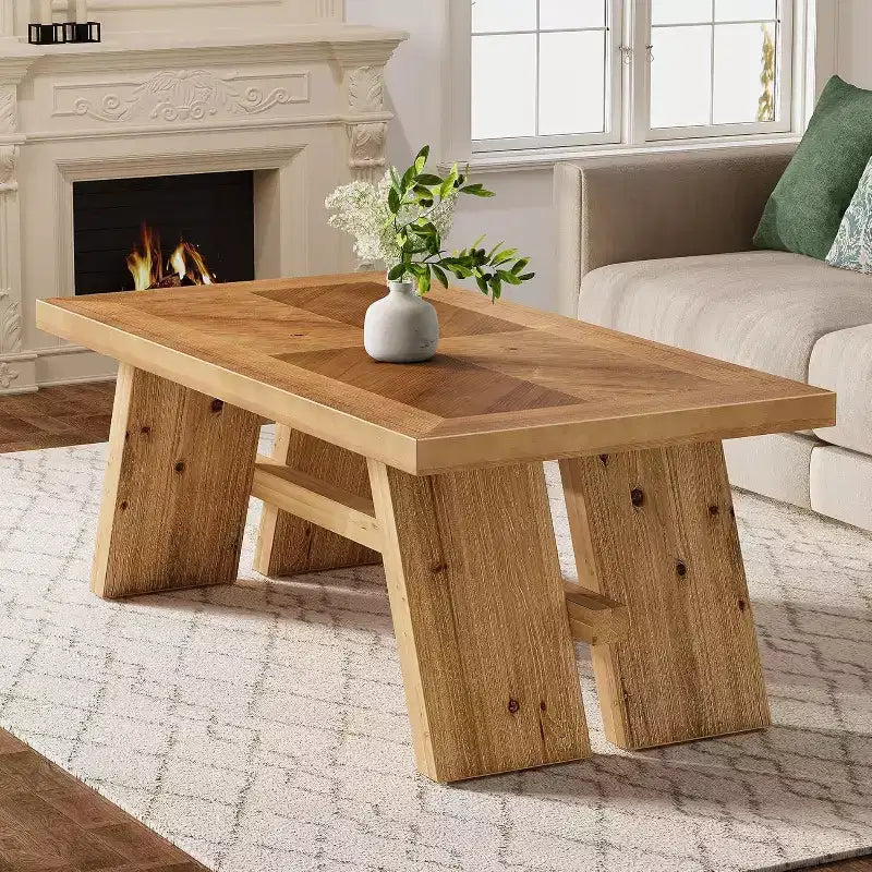 Tavolino da caffè Lantine in legno massello, 119 cm, rettangolare in stile rustico per soggiorno