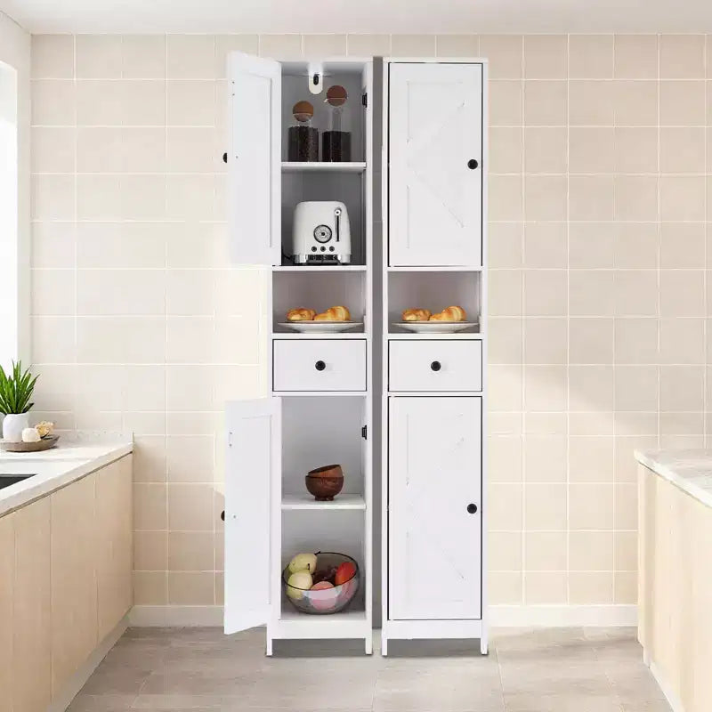 Armadietto sopra il WC, Mobiletto da Bagno Alto con Cassetto e Ripiano Aperto, Armadietto Stretto da 170 cm per Bagno, Ripiani Regolabili