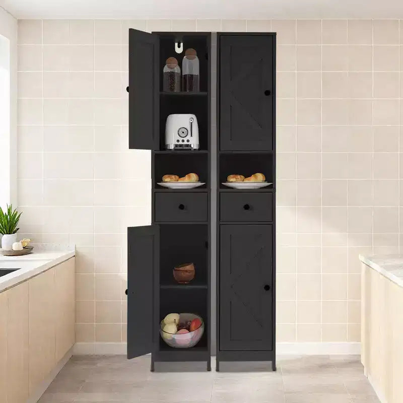 Armadietto sopra il WC, Mobiletto da Bagno Alto con Cassetto e Ripiano Aperto, Armadietto Stretto da 170 cm per Bagno, Ripiani Regolabili