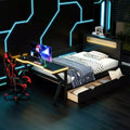 GDFStudio Mathews Wooden Gaming Platform Bed with LED Headboard, LED Desk, USB and Two Storage Drawers