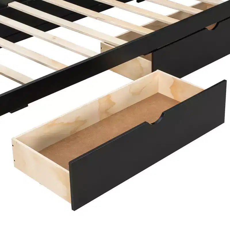 Letto a piattaforma in legno Mathews GDFStudio con testiera a LED, scrivania a LED, USB e due cassetti portaoggetti