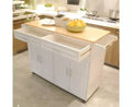 Mobile Kitchen Island Cart White Finish Rubber Wood Top Adjustable Shelves Kitchen Party Spaces
