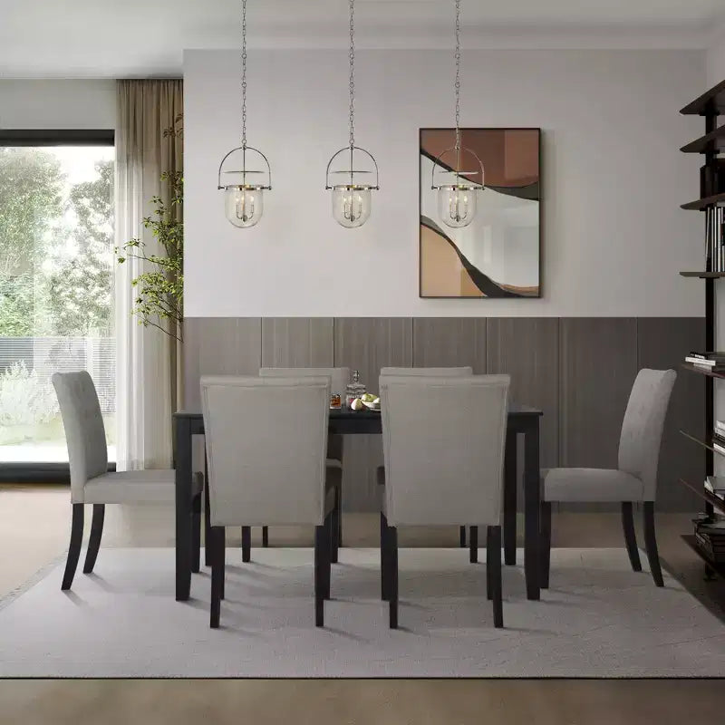 ChaletPosh Set da Pranzo 7 Pezzi con Sedie Rivestite in Lino