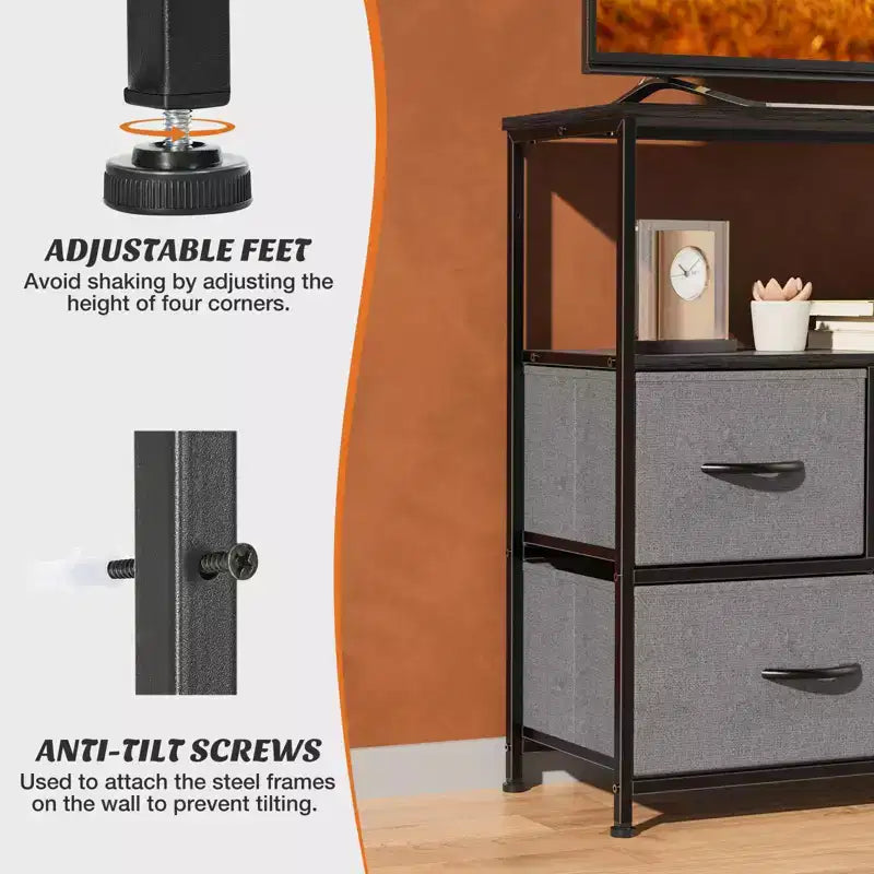 Comò a 5 cassetti TUYOHW con piano in legno e ripiano aperto, torre portaoggetti in tessuto con telaio in metallo, cassettiera per supporto TV, camera da letto, ingresso, vestiti