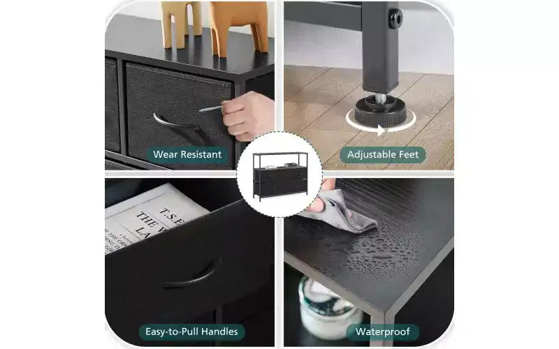 Comò a 5 cassetti TUYOHW con piano in legno e ripiano aperto, torre portaoggetti in tessuto con telaio in metallo, cassettiera per supporto TV, camera da letto, ingresso, vestiti