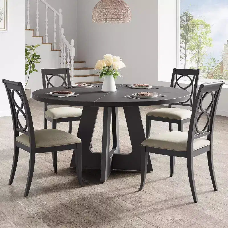 COZONY 47 tavolo da pranzo rotondo in stile rustico per 4-6 persone, grande tavolo in legno rustico grigio per sala da pranzo o soggiorno, solo tavolo