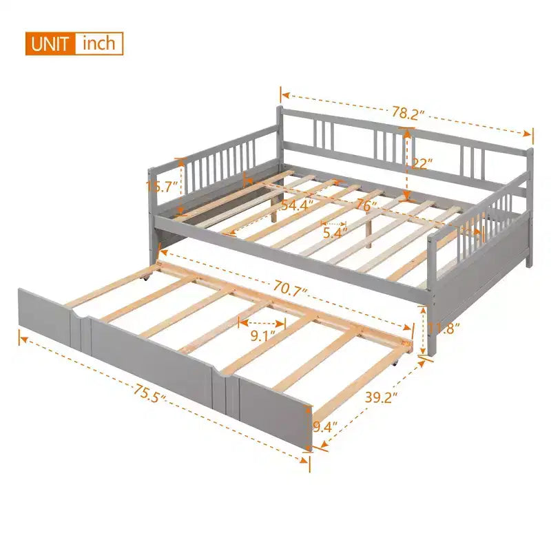 Okak Twin/Full Struttura Letto a Piattaforma Moderna con Recinzione Laterale e Cassetti/Letto Estraibile, Divano Letto in Legno per Camera da Letto, Studio