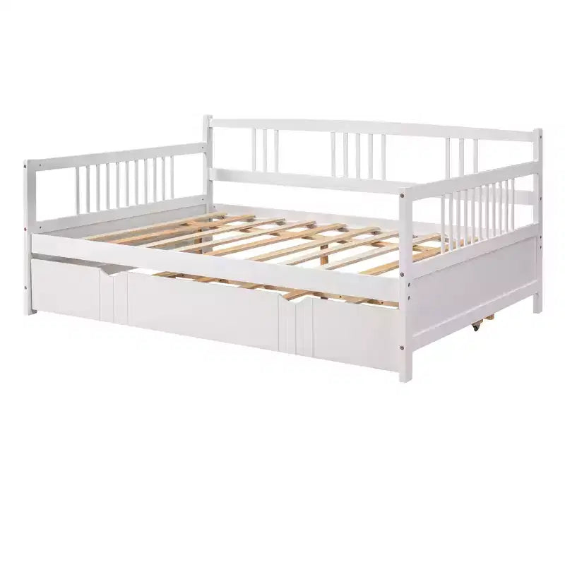 Okak Twin/Full Struttura Letto a Piattaforma Moderna con Recinzione Laterale e Cassetti/Letto Estraibile, Divano Letto in Legno per Camera da Letto, Studio