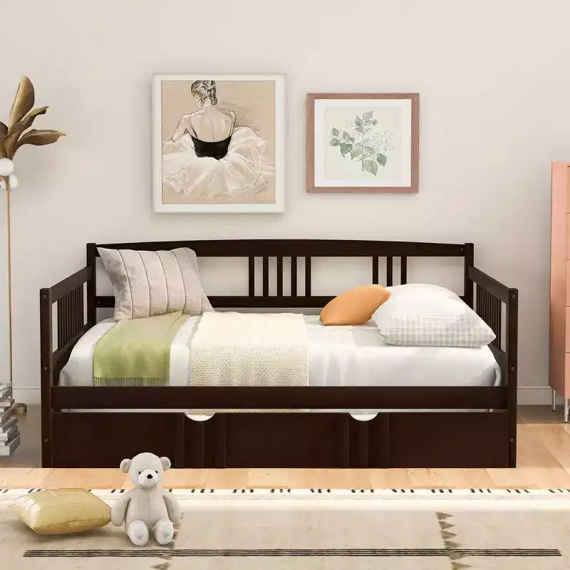 Okak Twin/Full Struttura Letto a Piattaforma Moderna con Recinzione Laterale e Cassetti/Letto Estraibile, Divano Letto in Legno per Camera da Letto, Studio