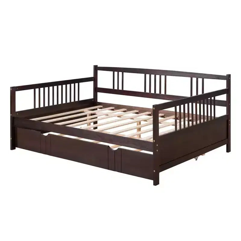 Okak Twin/Full Struttura Letto a Piattaforma Moderna con Recinzione Laterale e Cassetti/Letto Estraibile, Divano Letto in Legno per Camera da Letto, Studio