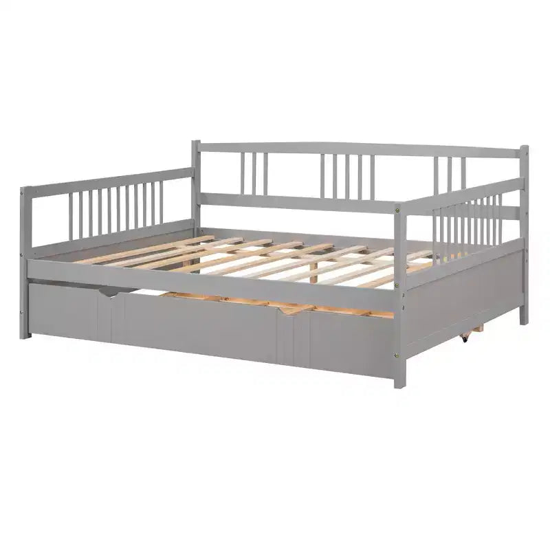 Okak Twin/Full Struttura Letto a Piattaforma Moderna con Recinzione Laterale e Cassetti/Letto Estraibile, Divano Letto in Legno per Camera da Letto, Studio