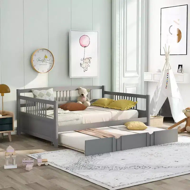 Okak Twin/Full Struttura Letto a Piattaforma Moderna con Recinzione Laterale e Cassetti/Letto Estraibile, Divano Letto in Legno per Camera da Letto, Studio