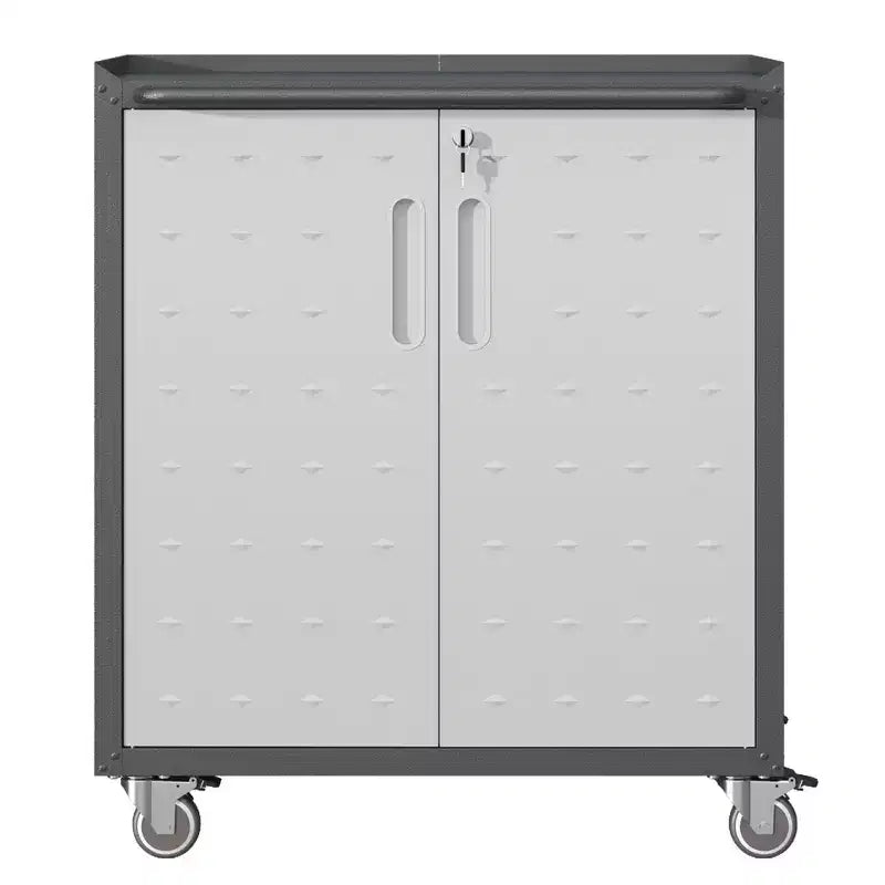 Armadietto da garage in acciaio resistente VIYET 34H con ruote e serratura - Ripiani regolabili, design a piastre diamantate nero+grigio (Garage/Casa/Ufficio/Officina)
