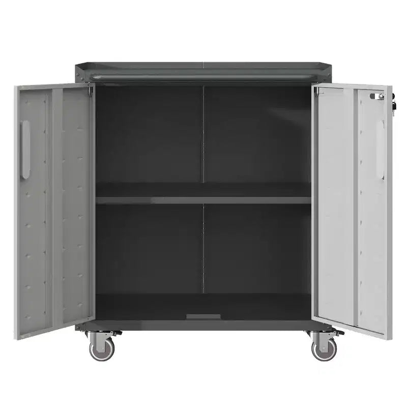Armadietto da garage in acciaio resistente VIYET 34H con ruote e serratura - Ripiani regolabili, design a piastre diamantate nero+grigio (Garage/Casa/Ufficio/Officina)