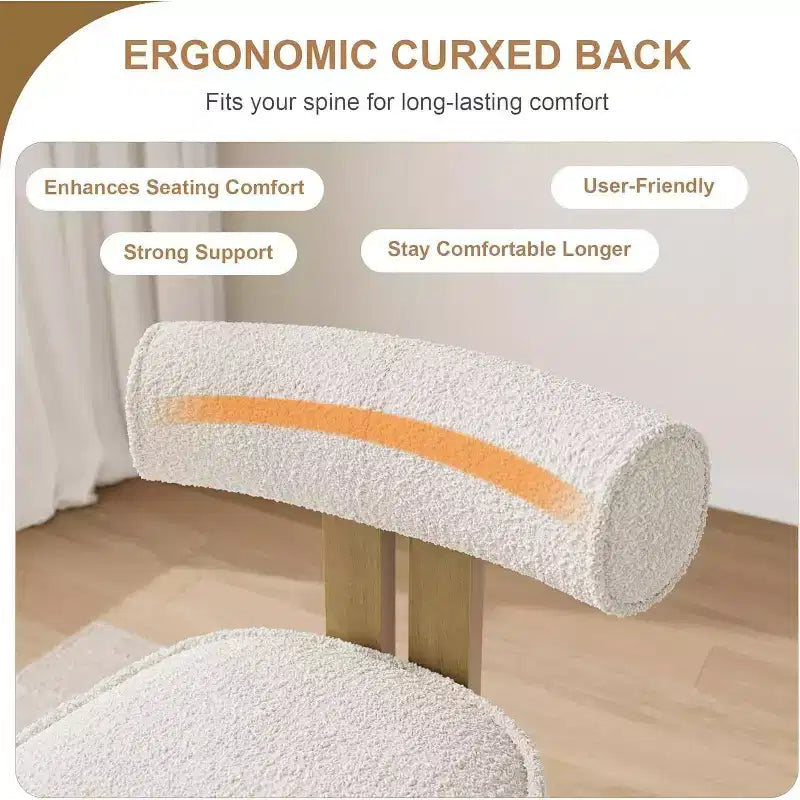 Set di 2 sedie da pranzo imbottite, sedie moderne e confortevoli in morbido bouclé con schienale ergonomico curvo, per soggiorno, cucina e sala da pranzo