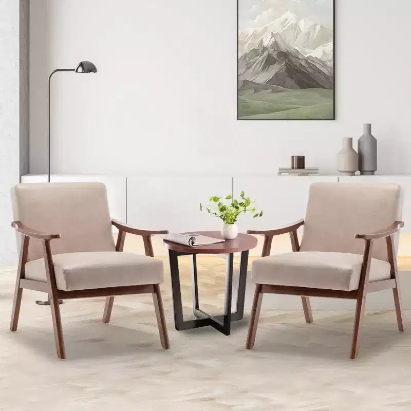 Sedia singola Furniliving in stile moderno di metà secolo con struttura in legno massello, poltrona a pozzetto per camera da letto, sala lettura, soggiorno
