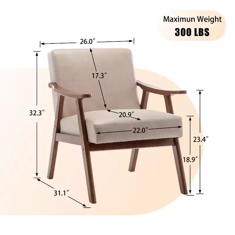Sedia singola Furniliving in stile moderno di metà secolo con struttura in legno massello, poltrona a pozzetto per camera da letto, sala lettura, soggiorno