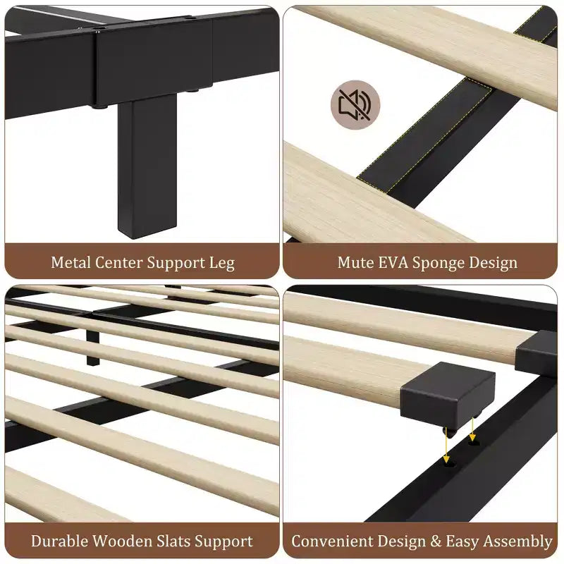 Letto matrimoniale industriale 75.23938.1, telaio in metallo da 272 kg, testiera e pediera in MDF rustico, strisce in EVA silenziose, montaggio senza attrezzi, materasso da 10-14 pollici