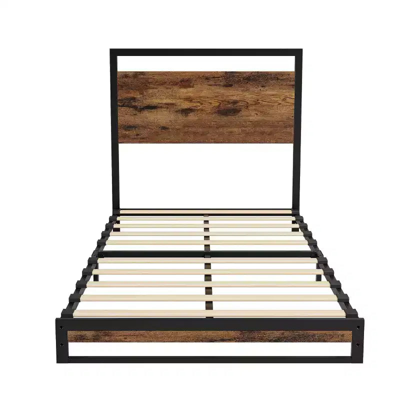 Letto matrimoniale industriale 75.23938.1, telaio in metallo da 272 kg, testiera e pediera in MDF rustico, strisce in EVA silenziose, montaggio senza attrezzi, materasso da 10-14 pollici