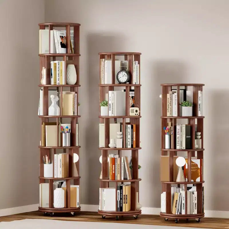 Libreria ad angolo in legno su ruote, Libreria girevole a 360°, Scaffale stretto