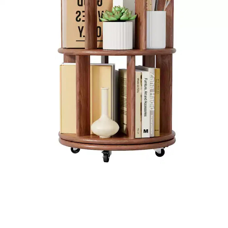 Libreria ad angolo in legno su ruote, Libreria girevole a 360°, Scaffale stretto