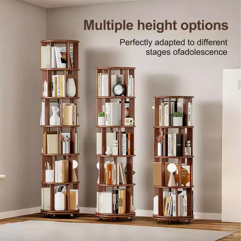 Libreria ad angolo in legno su ruote, Libreria girevole a 360°, Scaffale stretto