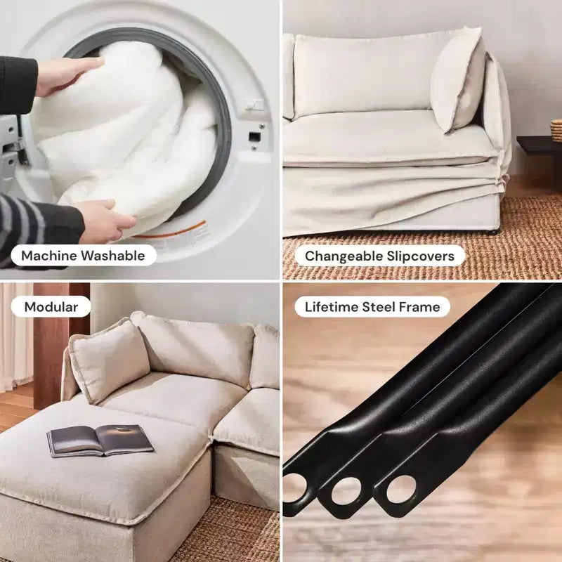Divano a 2 Posti Modulare Lavabile Anabei + Ottomana | Seduta Deluxe+ e Cuscini Cloud