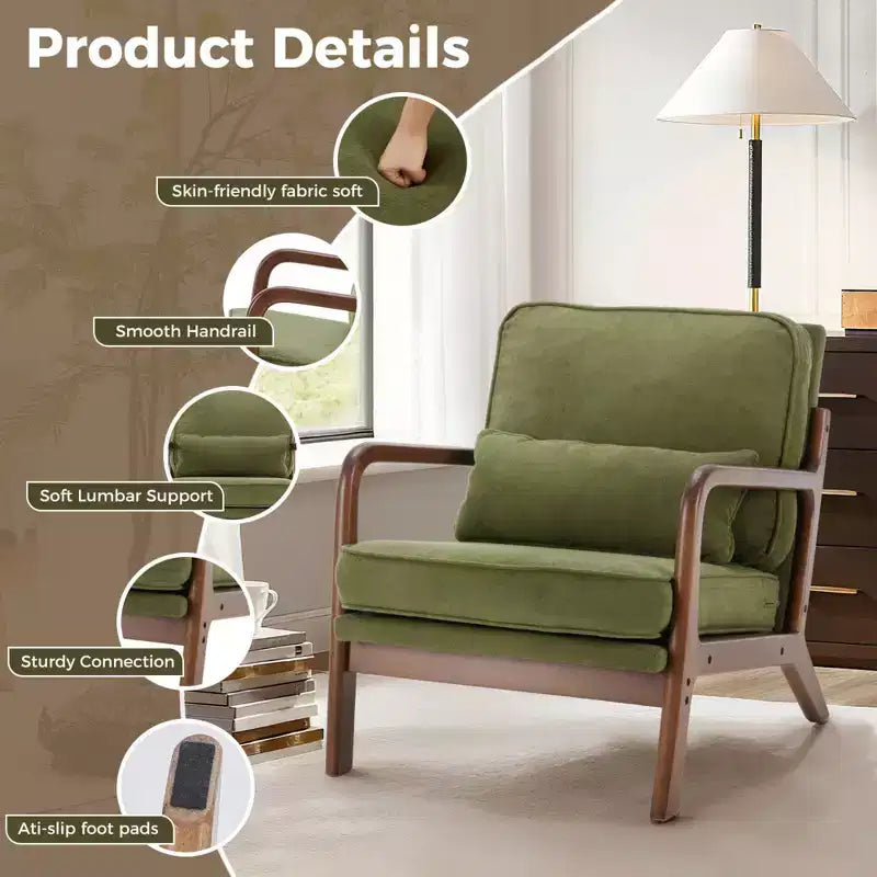 Poltrona mid-century moderna Zeus & Ruta con braccioli e cuscino lombare, struttura in legno massiccio