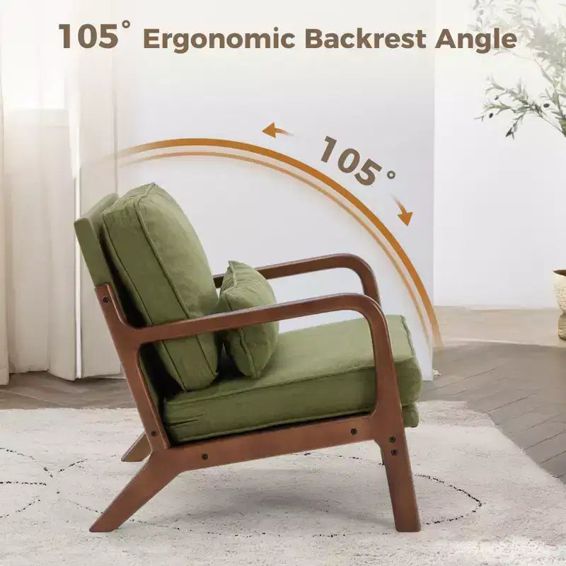Poltrona mid-century moderna Zeus & Ruta con braccioli e cuscino lombare, struttura in legno massiccio