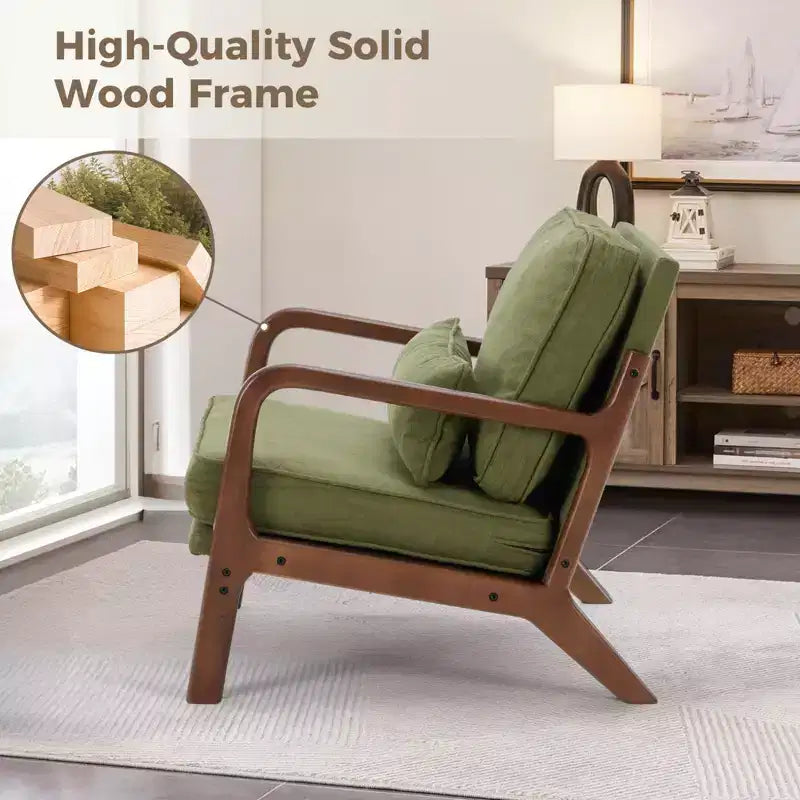 Poltrona mid-century moderna Zeus & Ruta con braccioli e cuscino lombare, struttura in legno massiccio