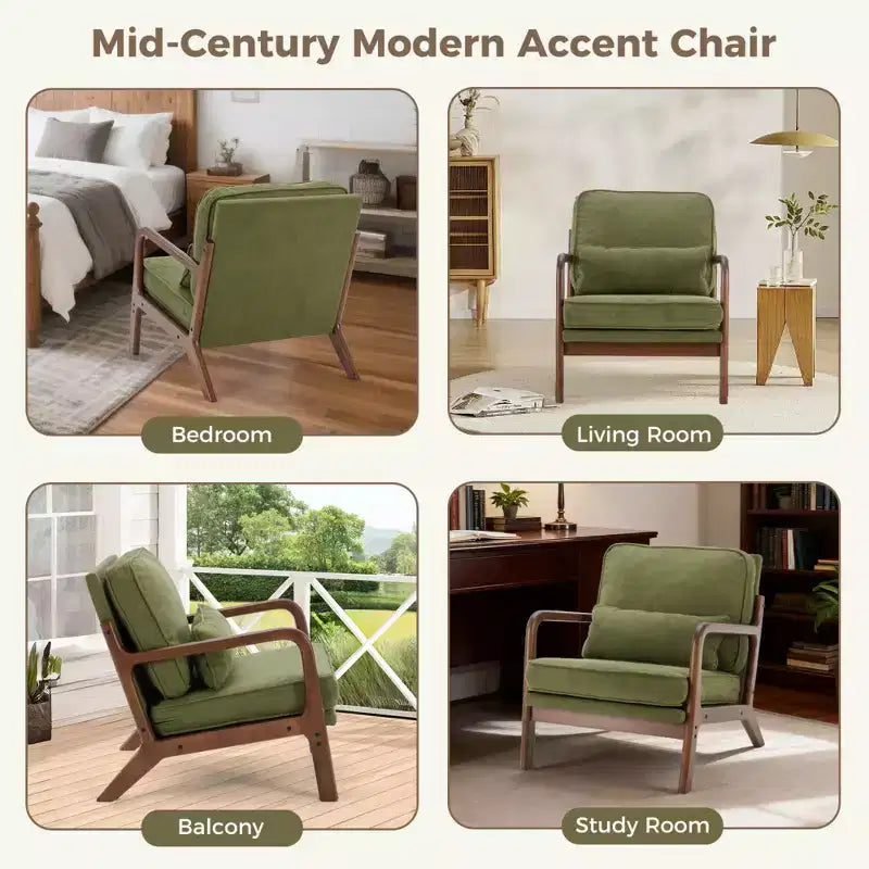 Poltrona mid-century moderna Zeus & Ruta con braccioli e cuscino lombare, struttura in legno massiccio