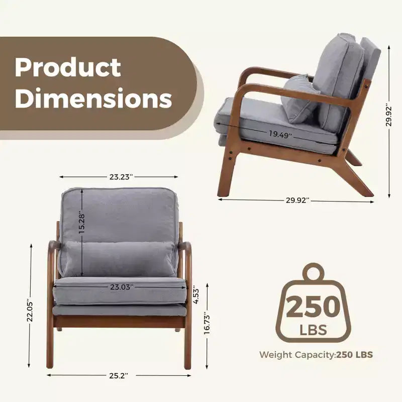 Poltrona mid-century moderna Zeus & Ruta con braccioli e cuscino lombare, struttura in legno massiccio