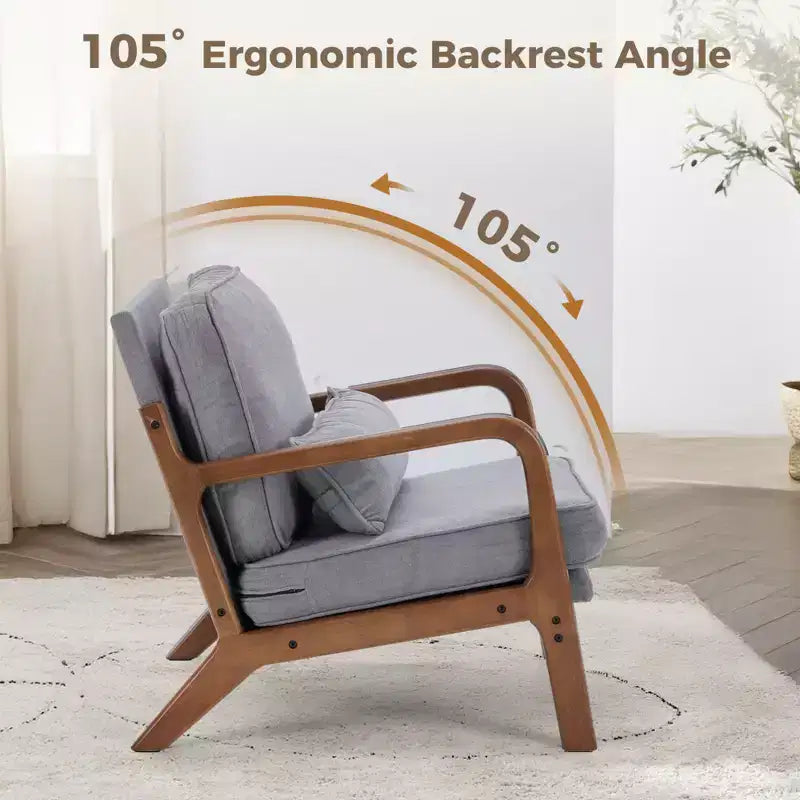 Poltrona mid-century moderna Zeus & Ruta con braccioli e cuscino lombare, struttura in legno massiccio