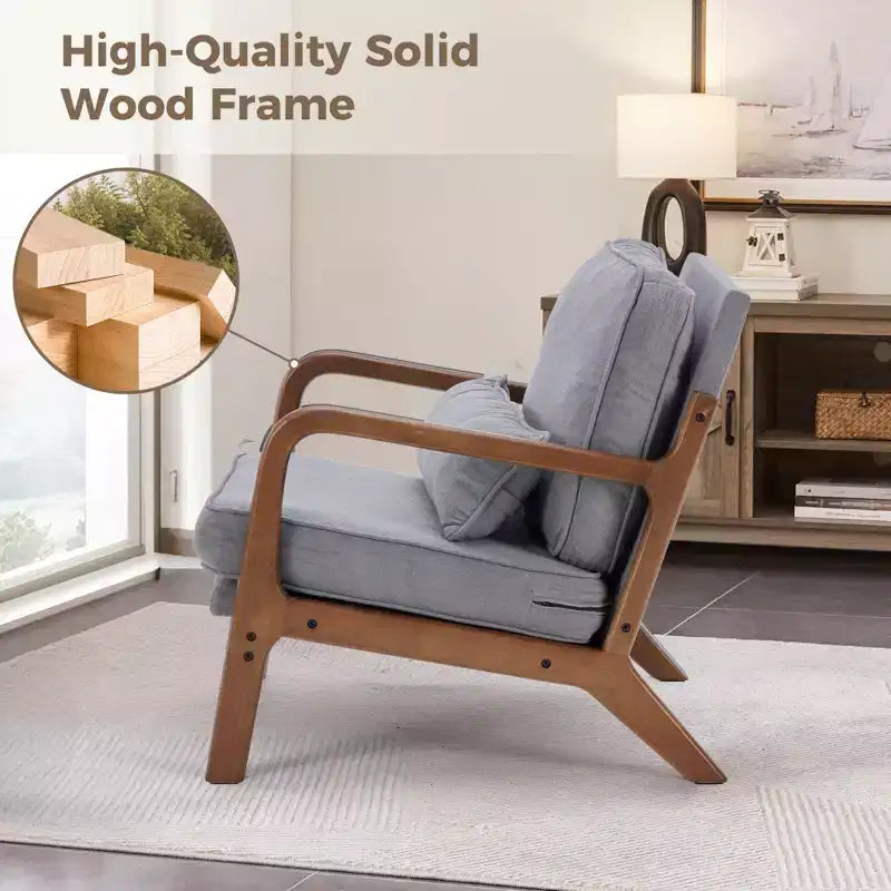 Poltrona mid-century moderna Zeus & Ruta con braccioli e cuscino lombare, struttura in legno massiccio