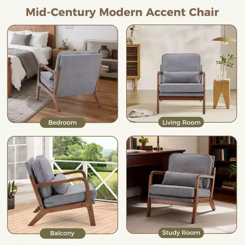 Poltrona mid-century moderna Zeus & Ruta con braccioli e cuscino lombare, struttura in legno massiccio