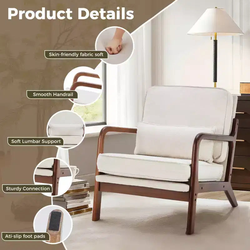Poltrona mid-century moderna Zeus & Ruta con braccioli e cuscino lombare, struttura in legno massiccio