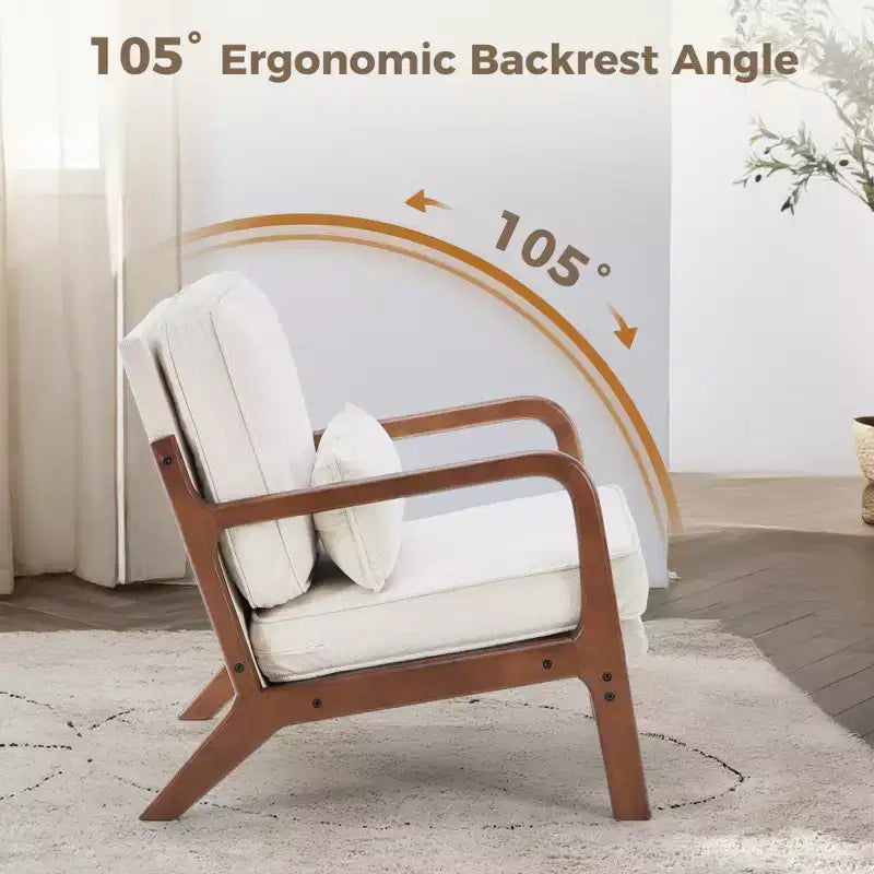 Poltrona mid-century moderna Zeus & Ruta con braccioli e cuscino lombare, struttura in legno massiccio