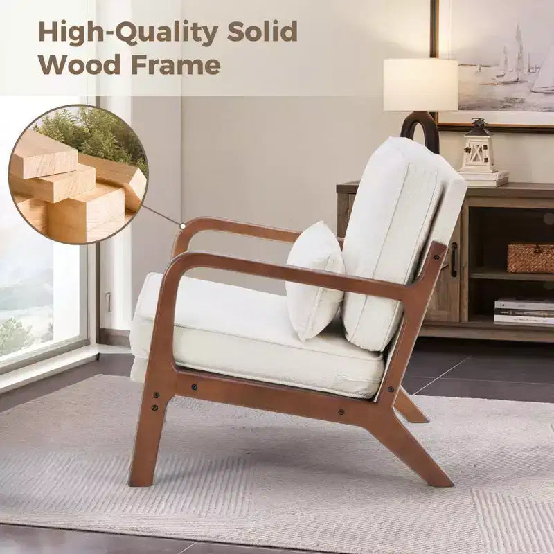 Poltrona mid-century moderna Zeus & Ruta con braccioli e cuscino lombare, struttura in legno massiccio