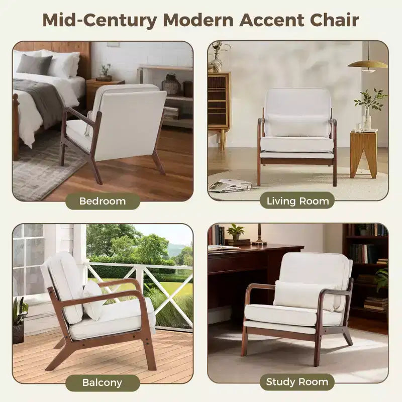 Poltrona mid-century moderna Zeus & Ruta con braccioli e cuscino lombare, struttura in legno massiccio