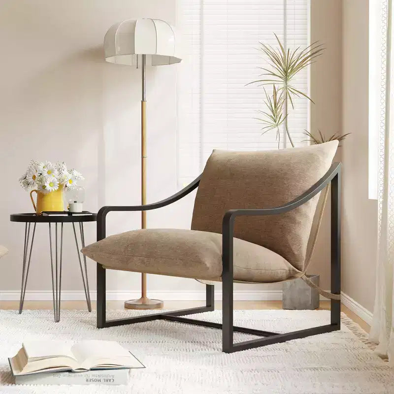 Poltrona Sling, Poltrona Moderna e Confortevole con Morbido Cuscino, Struttura in Metallo, Comoda Poltrona Lounge per Soggiorno, Camera da Letto, Patio