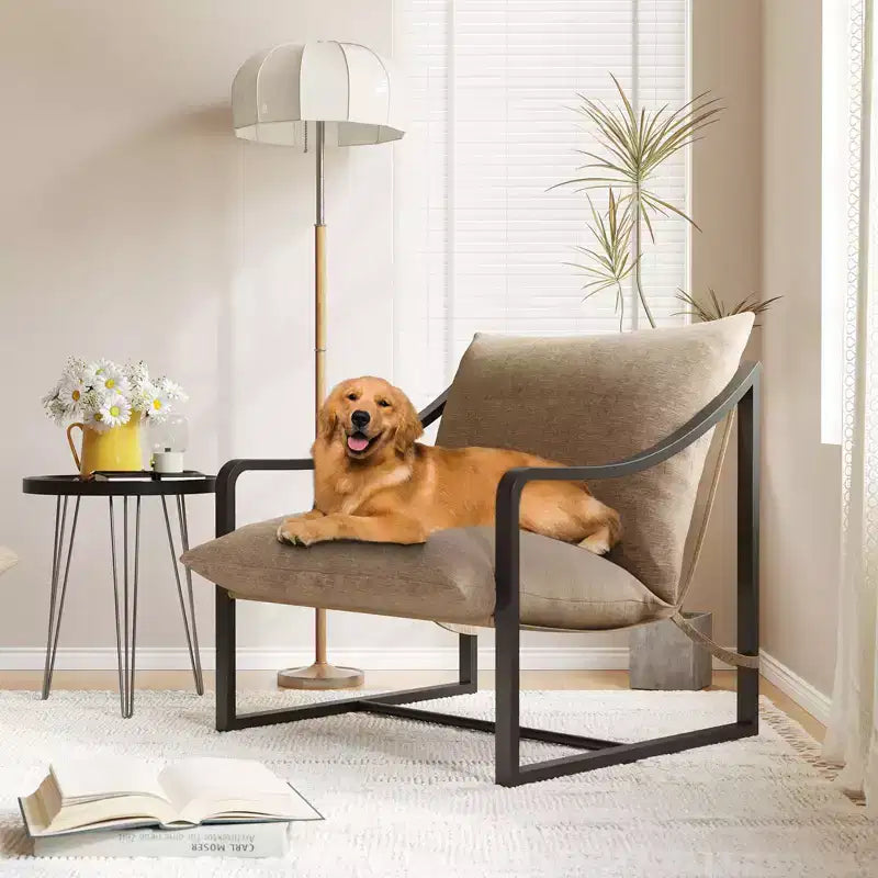 Poltrona Sling, Poltrona Moderna e Confortevole con Morbido Cuscino, Struttura in Metallo, Comoda Poltrona Lounge per Soggiorno, Camera da Letto, Patio
