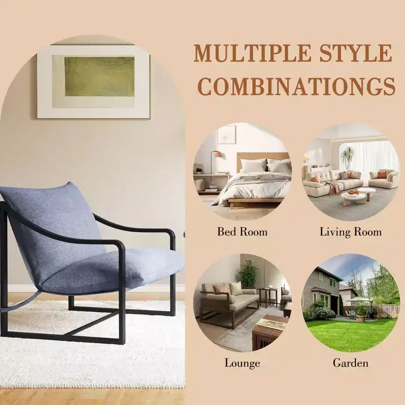Poltrona Sling, Poltrona Moderna e Confortevole con Morbido Cuscino, Struttura in Metallo, Comoda Poltrona Lounge per Soggiorno, Camera da Letto, Patio